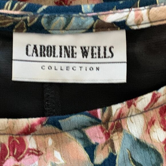 VTG Caroline Wells Sleeveless Dress Floral with attached Necklace Plus Sz #90D - Picture 7 of 7